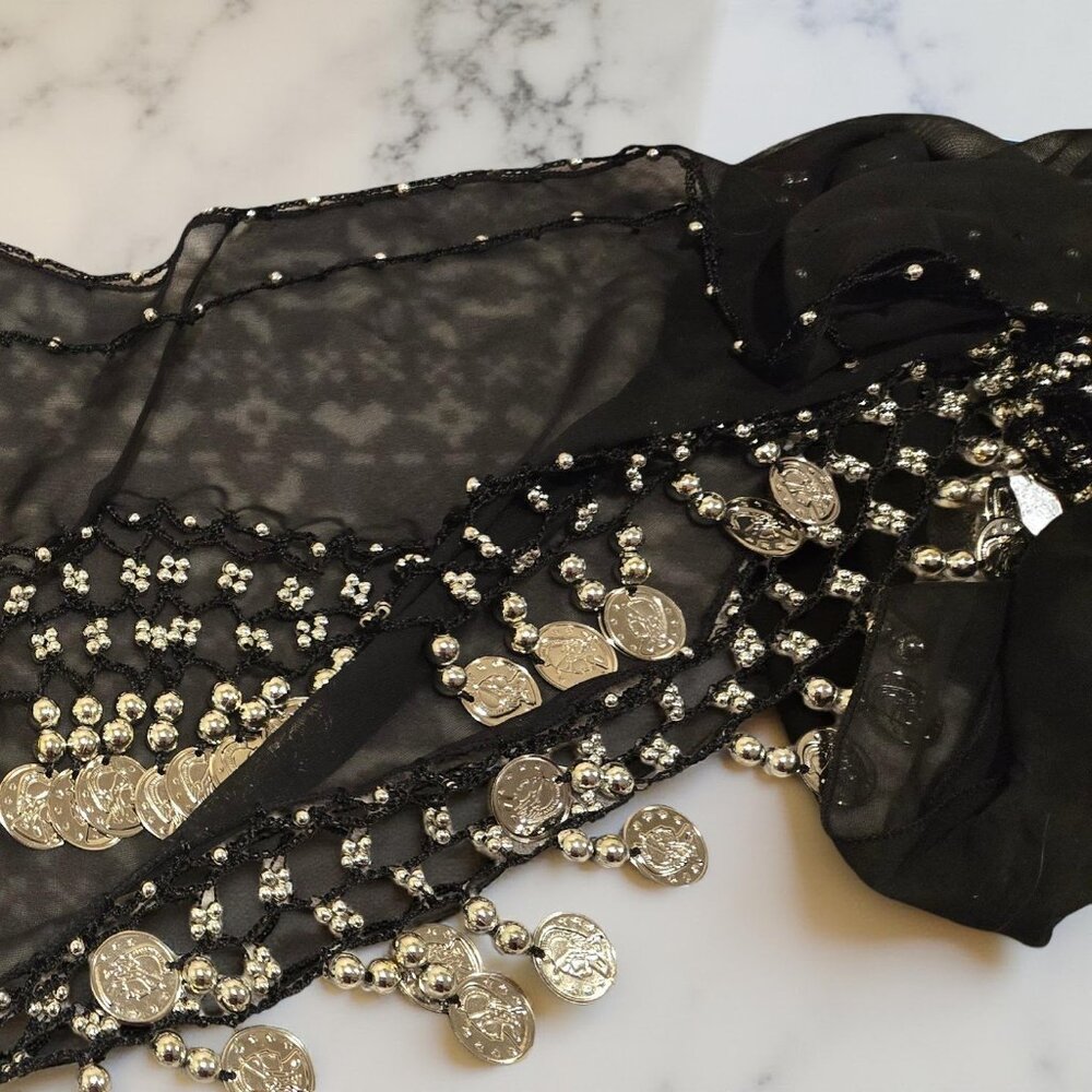 Veil of Black and Silver "coins" and dangles~ Vintage